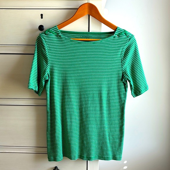 Kelly Green and White Striped Top. Size Medium - Picture 1 of 6